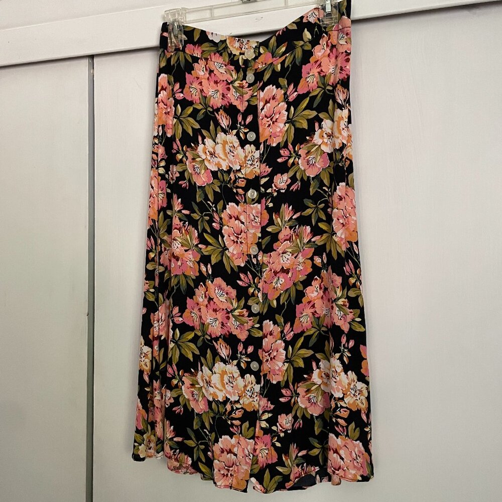Loft floral button front midi skirt S